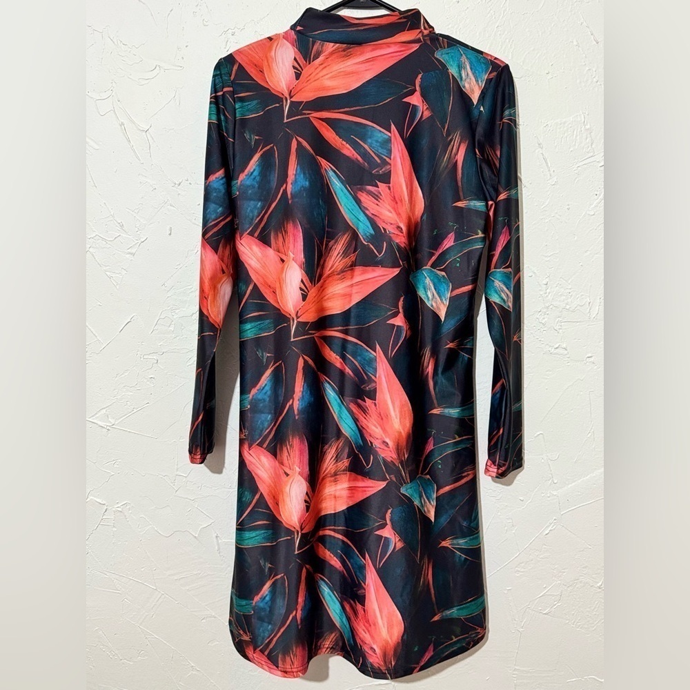Haşema Women’s Orange Leaf Lycra Black Full-Covered Modest Swimsuit Top Sz L - Picture 4 of 7